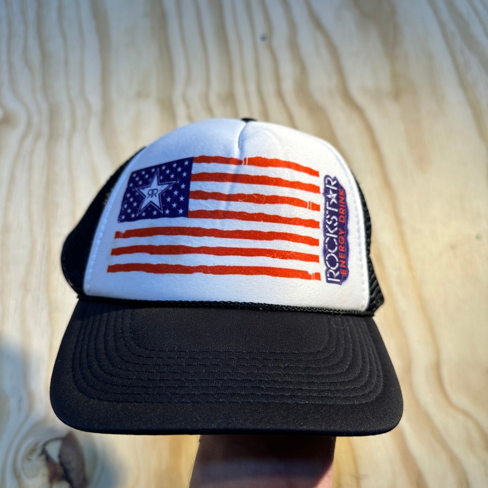 Rockstar Energy Drink American Flag Trucker Hat Black White Snapback Nissun Cap